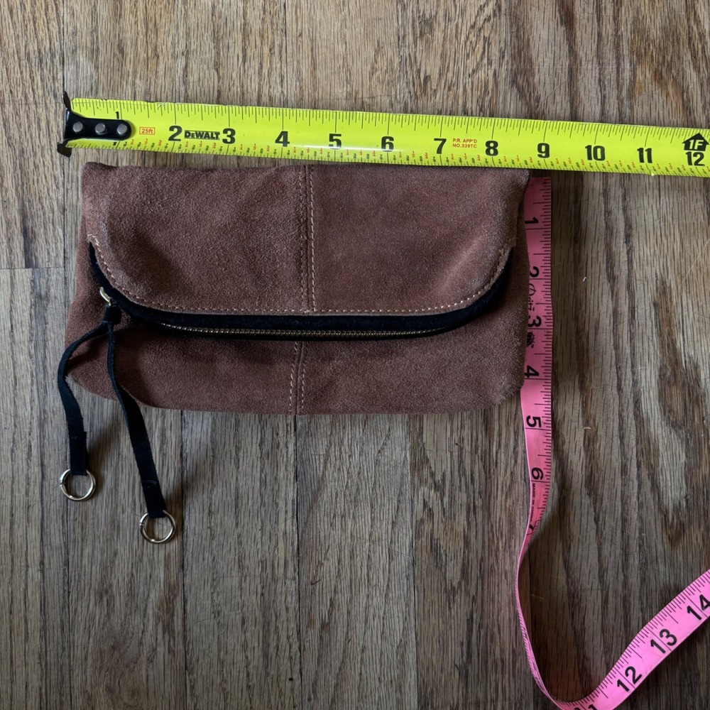 Danielle Nicole Brown Suede Foldover Clutch Bag Black Trim Tassel Zip Boho - Picture 4 of 7
